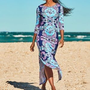 2021 Lilly Pulitzer Collection Size XXL Morgann Maxi Dress.  High Tide Navy 3/4